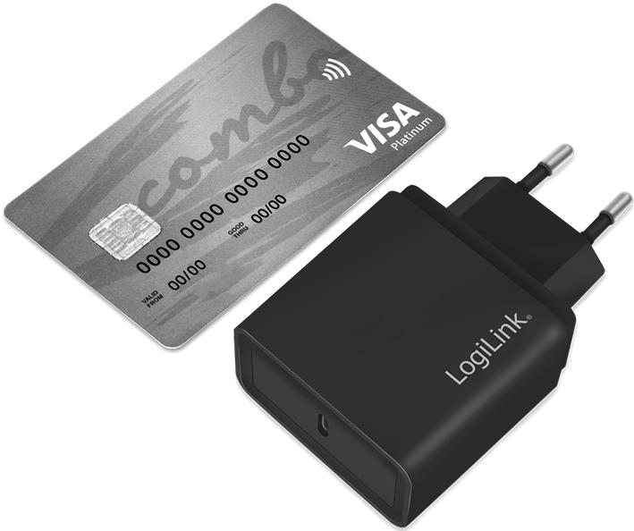 Actual product image LogiLink USB charger 1x USB black 1-port USB socket adapter, 13.5W (18 W)