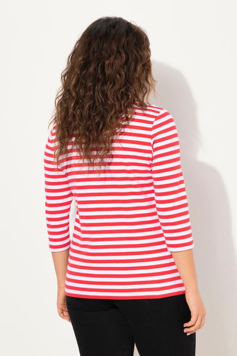 Immagine prodotto Ulla Popken Maglia in jersey a costine con righe, scollo a girocollo e maniche a 3/4 (58)