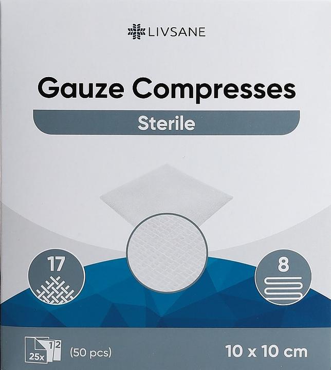 Produktbild Livsane Mullkompresse 10x10cm steril 2 x 25 Stk