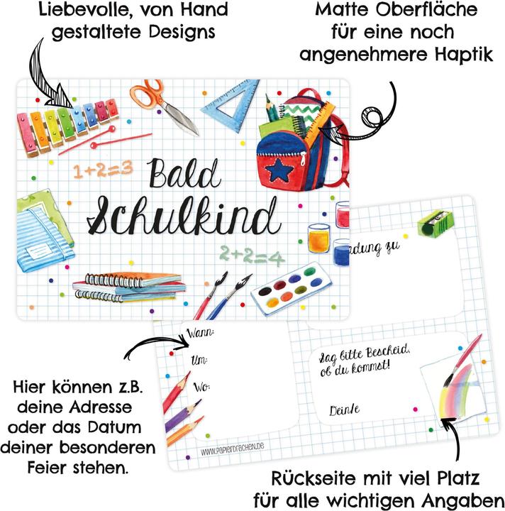 Produktbild Papierdrachen Einschulung Einladungskarten Set 6 Wasserfarben (13 Stk.)