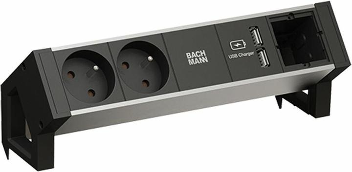 Productafbeelding Bachmann Bureau 2 Alu - 2 AC stopcontacten - Binnen - Type E - Aluminium - Plastic - Zwart (2 x, CEE 7/5, 0.20 m)