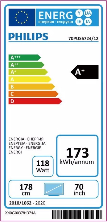 Energie-Label Philips 70PUS6724 (70", LCD, 4K, 2019)