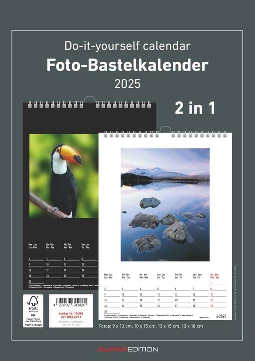 Produktbild Alpha Edition Foto-Bastelkalender 2025 schwarz und weiss, 21x29,7cm, Do it yourself Kalender mit
