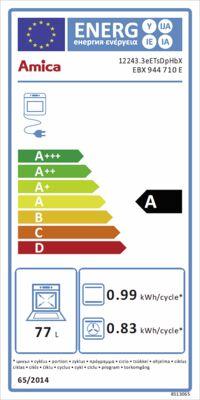 Energy Label Amica oven without hob EBX 944 710 E Usable volume 77 litres