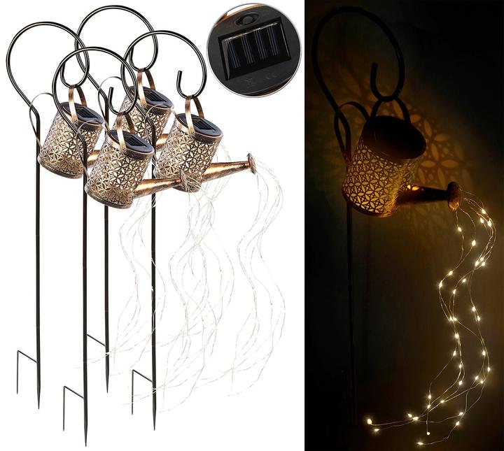 Produktbild Lunartec Deko Giesskanne mit Solar LED Beleuchtung, 4er Set (IP44)