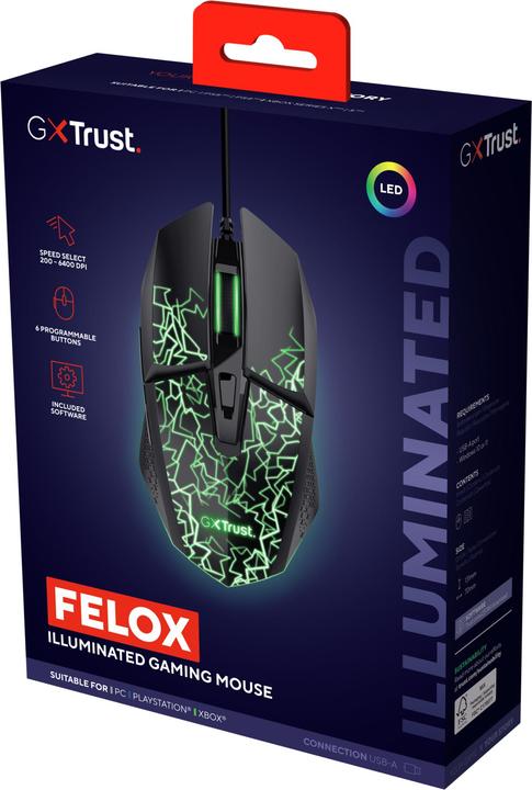 Actual product image Trust Gxt113 Felox LED Gaming Mouse (Cable)
