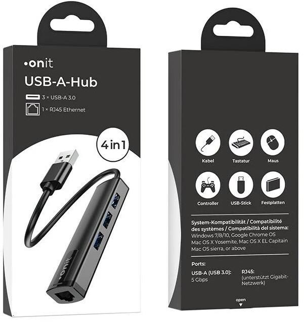 Image du produit Onit Concentrateur USB-A 3A1RJ45 (USB-A, 4 ports)