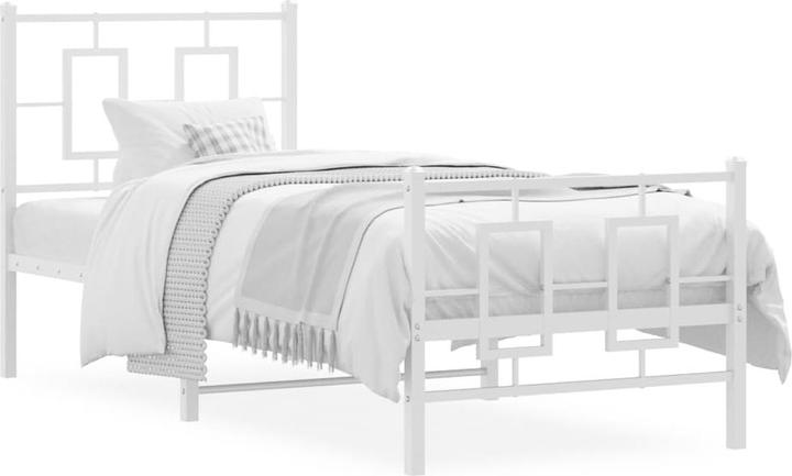Actual product image vidaXL Bettgestell mit Kopfteil Fussteil Bett Metallbett Einzelbett Weiss 75x190cm (75 x 190 cm)