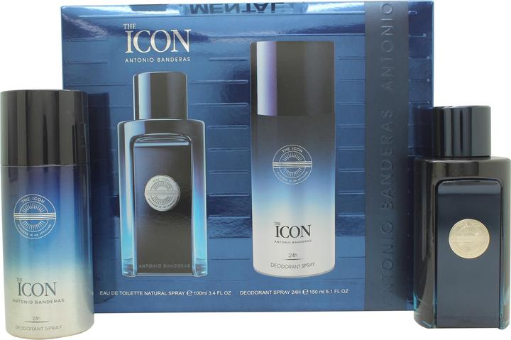Actual product image Antonio Banderas Banderas Perfumes The Icon Gift Set for Men EDT 100ml + Deodorant 150ml Long Lasting Masculine Elega (Fragrance set)