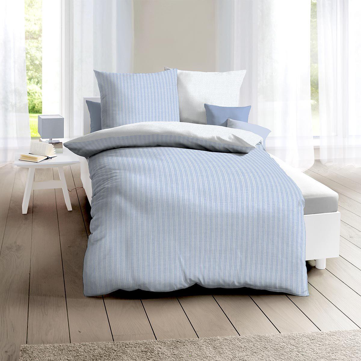 Thumbnail - Traumschlaf, Bettwäsche, Mako-Satin Bettwäsche Eternity Combo hellblau (Bettwäsche Set, 200 x 220 cm, 80 x 80 cm)