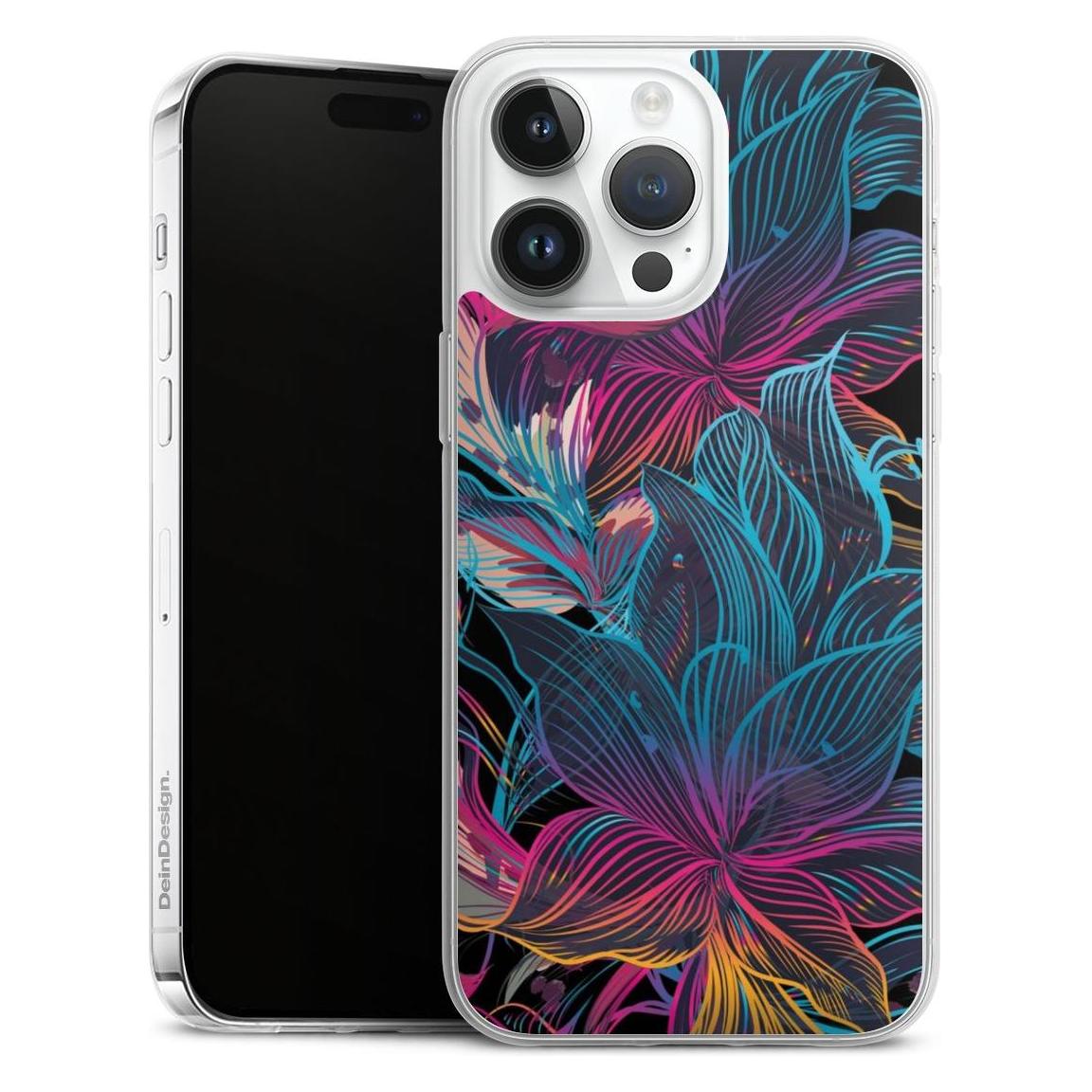DeinDesign Slim Case Für Apple IPhone 14 Pro Max Silikon Hülle Ultra Dünn Handyhülle Blumen Neon Bunt (Apple IPhone 14 Pro Max), Smartphone