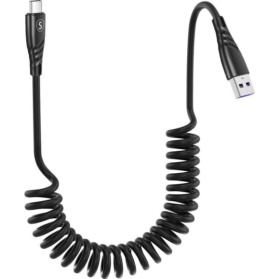 SIGN 15W Coiled USB-A to USB-C Fast Charging Cable for Car – Black, Adattatore per auto, Nero