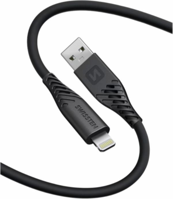 Actual product image Swissten Data Cable Soft Silicone USB-A / Lightning 0,4 M Black (0.40 m, USB 3.2 Gen 1, 60 W)