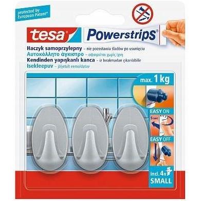 tesa, Chiodo adesivo + Gancio adesivo, Haki Powerstrips ovale piccolo grigio 3 pezzi