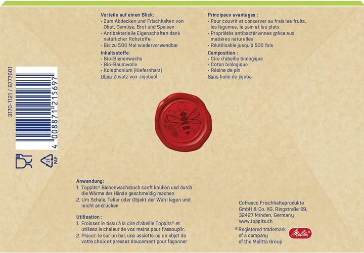 Valori nutrizionali e ingredienti Toppits Bienenwachstuch (2 x)