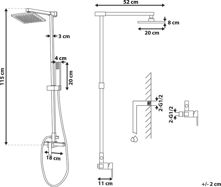 Produktbild Beliani Dusche Set mit Kopfbrause Messing schwarz TAGBO