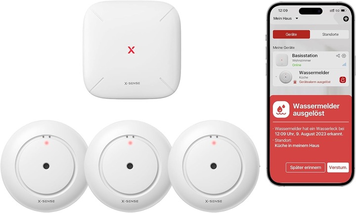 X-Sense 3x Wasserlecksensoren mit Basisstation