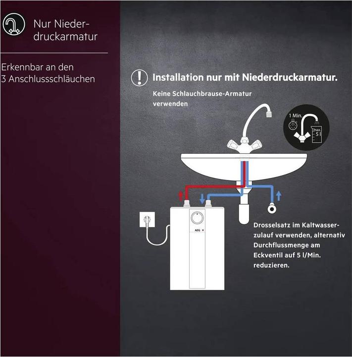 Produktbild AEG Haustechnik druckloser Kleinspeicher Huz 5 Basis, Untertischboiler 5 Liter Niederdruck, mit Stecker