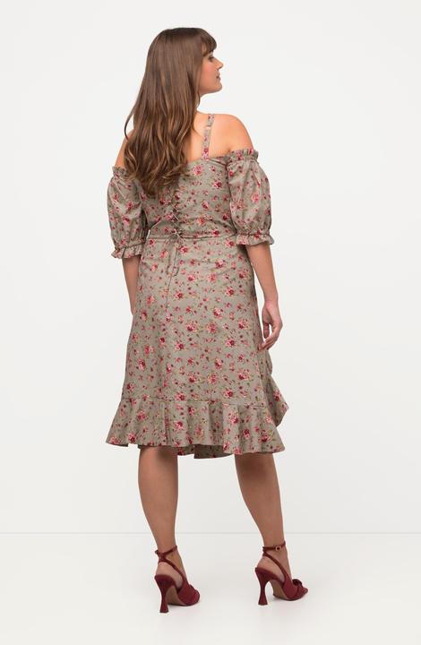 Produktbild Ulla Popken Minikleid, Rosen, Halbarm, schulterfrei, Volantsaum (46)
