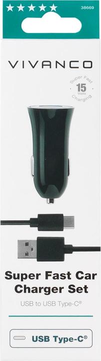 Produktbild Vivanco USB TypeC Kfz Ladegerät 3A 1m
