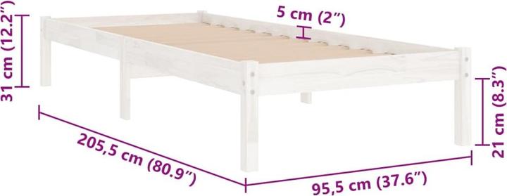 Produktbild VidaXL Bett Extra Lang ohne Matratze 90x210 (90 x 210 cm)