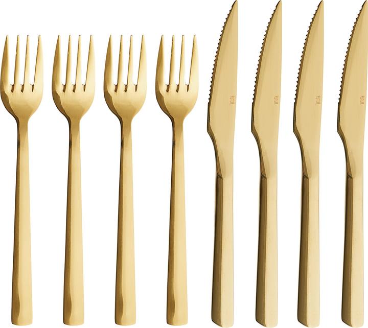 RAW Steakset - Dishwasher safe - Gold - 8 pcs (15515) (8 Stk., Gabel, Messer)
