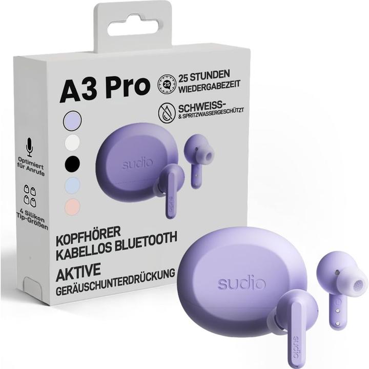 Actual product image Sudio Headphone A3 Pro Purple In-Ear True Wireless (ANC, 25 h, Wireless)