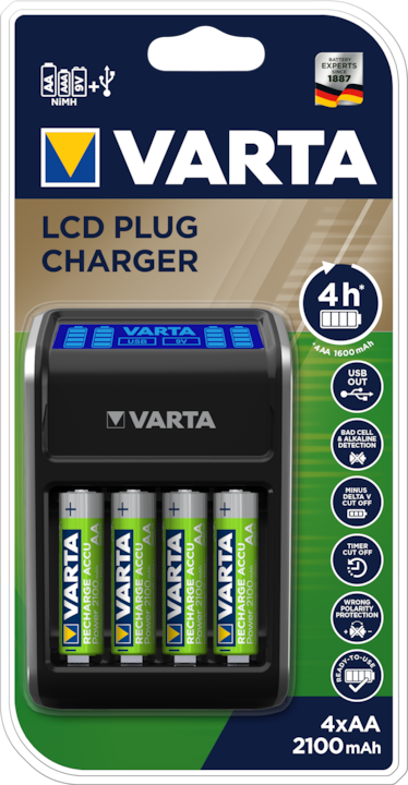 Varta LCD Plug Charger (4 pcs., AA, 2100 mAh, Battery + charger)