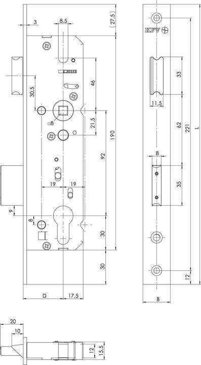 Immagine prodotto KFV Serratura tubolare 49PZW, DM 35 mm, distanza 92 mm, zincato