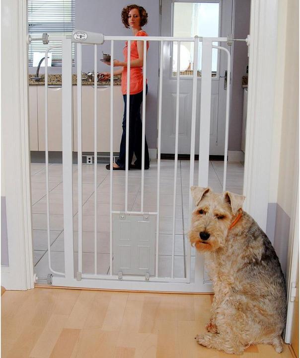 Bettacare Cancelletto Per Cani Automatico Pieghevole Retrattile, Larghezza 55-89 Cm, Bianco, Barriera Di Sicurezza Con Montaggio A Vite