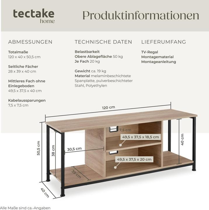 Actual product image tectake TV Cabinet Lowboard | 4 compartments & adjustable shelf