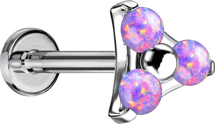 Produktbild Star Piercing Micro Labret Innengewinde silber Dreieck drei Opale violett (ohne Messing, Titan)