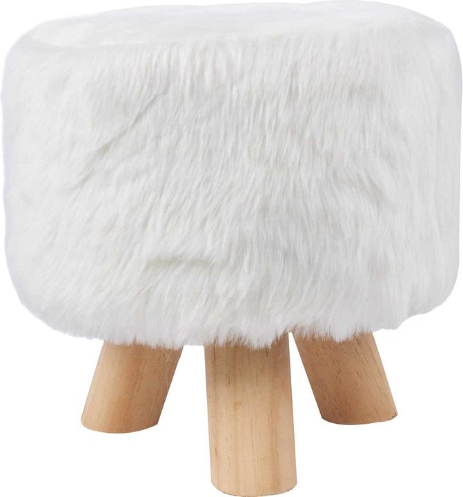 Produktbild Bhp Sitzhocker Kunstfell Holzbeine weiss rund