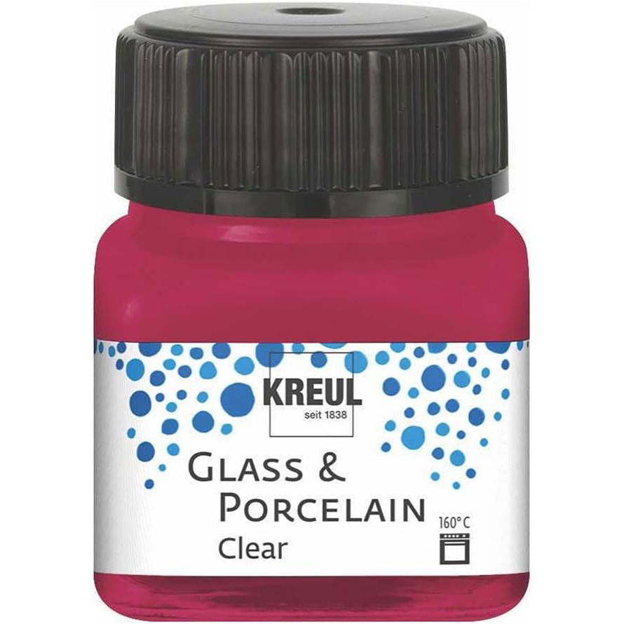 Kreul, Künstlerfarbe + Bastelfarbe, Glass & Porcelain Clear, Porzellan- und Glasfarbe (Weinrot, 20 ml)