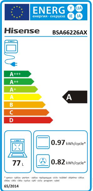 Etichetta energetica Hisense BSA66226AX forno 77 L 3500 W A Nero, Grigio, Acciaio inossidabile
