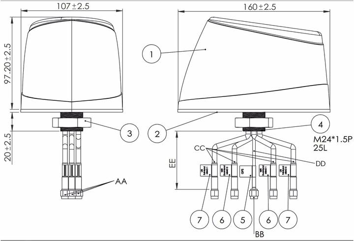 Produktbild Delock 5G/LTE/GSM/GPS/WLAN 5in1 Antenne