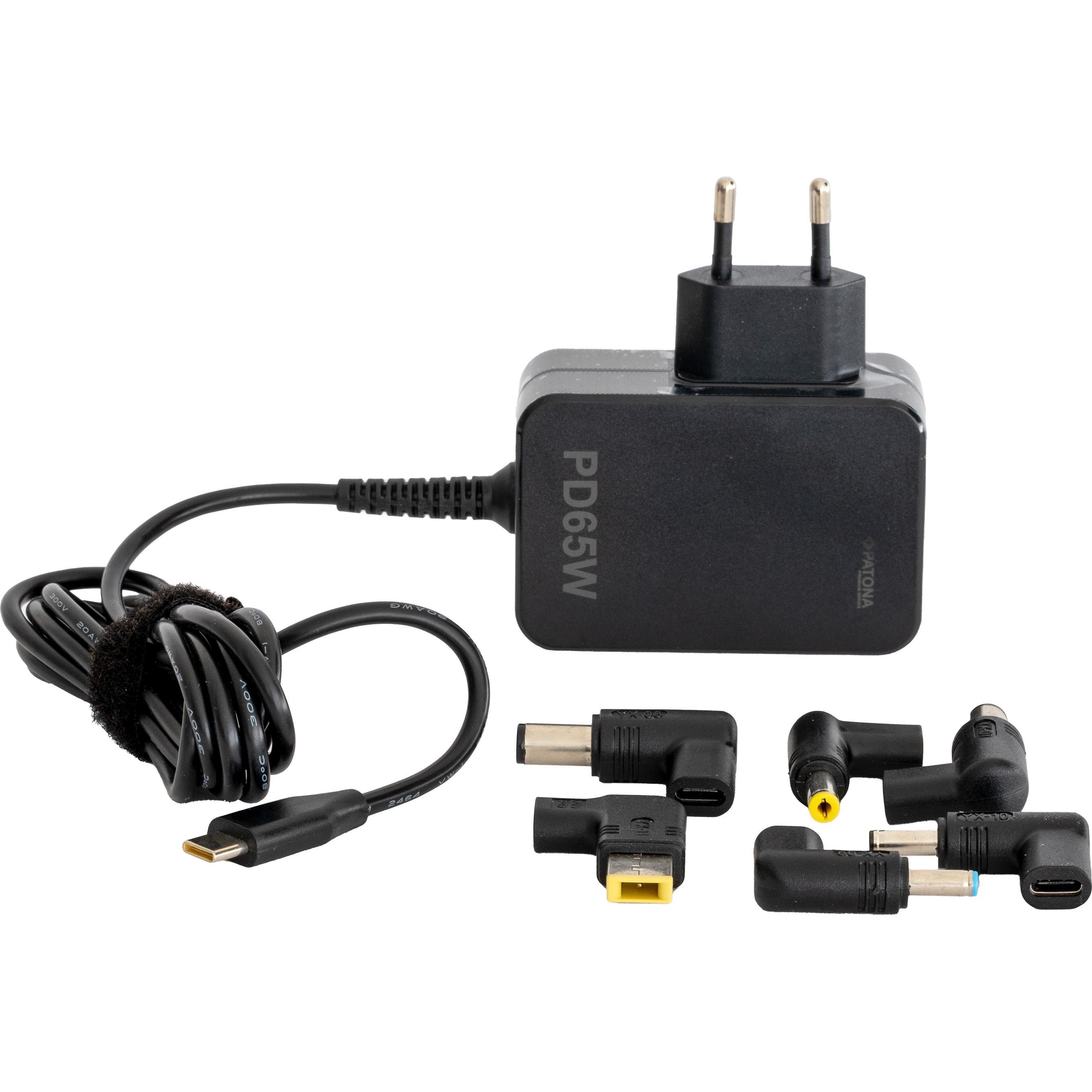 Patona Notebook GAN PD 65W USB-C (65 W), Alimentatore per notebook, Nero