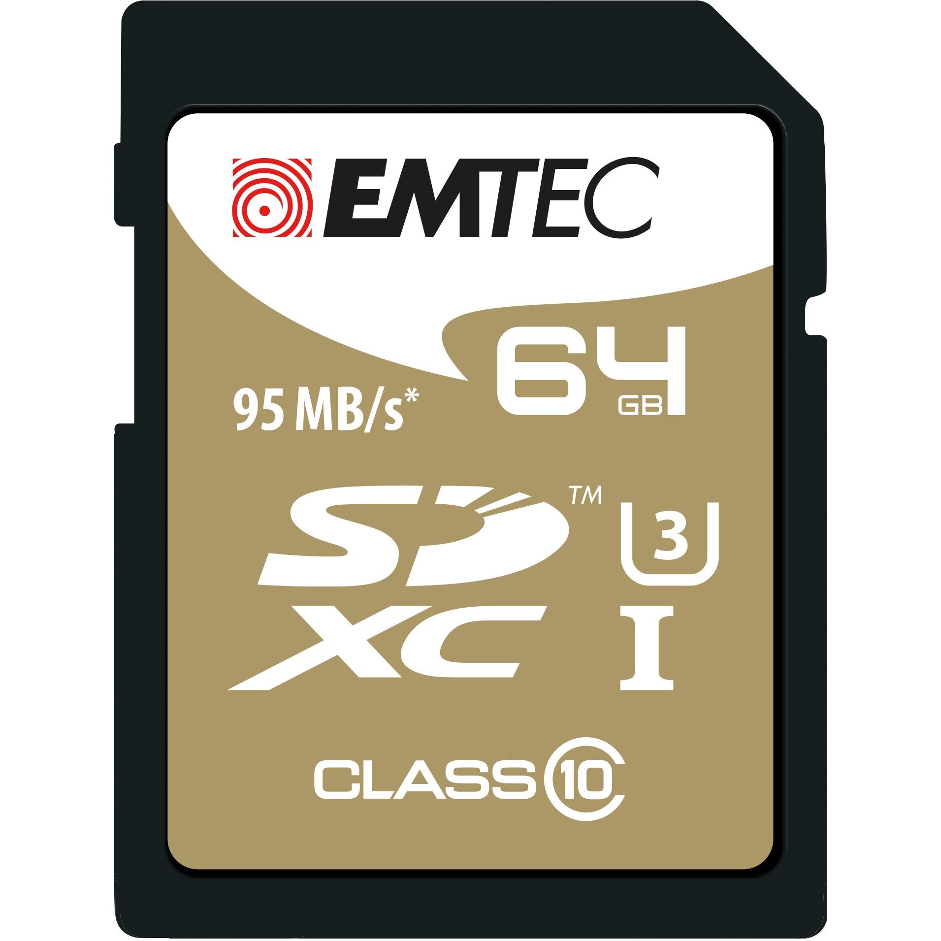 Emtec SDHC UHS1 U3 Speedin (64 GB, SDXC, U3, UHS-I), Speicherkarte, Schwarz