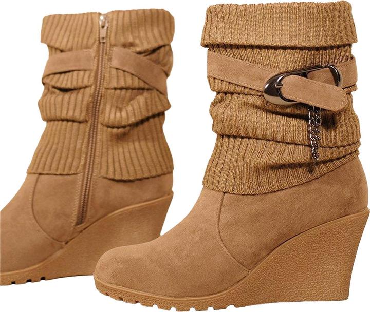 Actual product image Where's That From Womens/Ladies Bryony Suede Knitted Collar Wedge Ankle Boots (41)