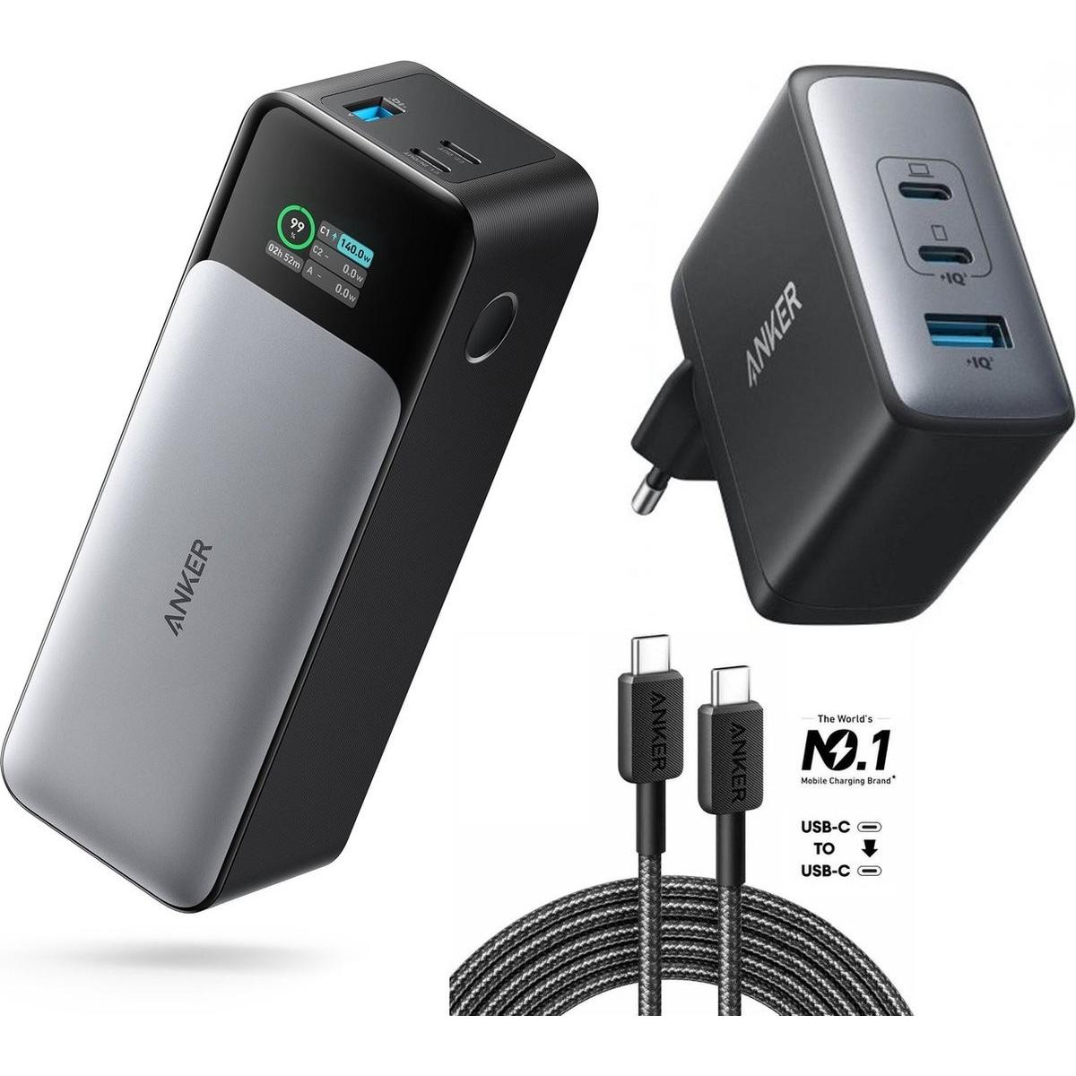 Anker 737 - Power Bank (PowerCore 24K) + Caricatore 736 Nano II (100W) + Cavo 322 USB -C 1 (24000 mAh, 100 W, 88.80 Wh), Powerbank, Grigio