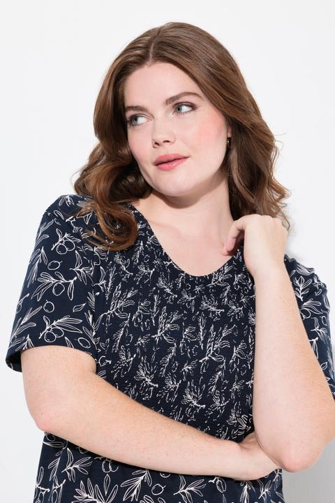 Image du produit Ulla Popken Long T-Shirt, Coupe A-Ligne, Encolure V, Manches Courtes, Coton Bio (42, 44)