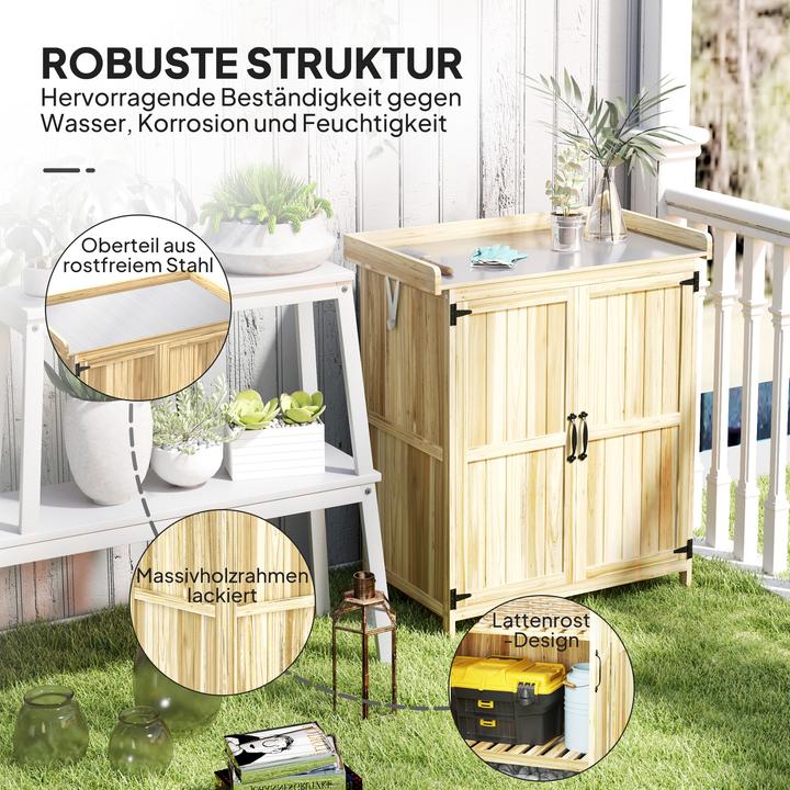 Produktbild Outsunny Gartenschrank Tannenholz, Edelstahl Naturholz