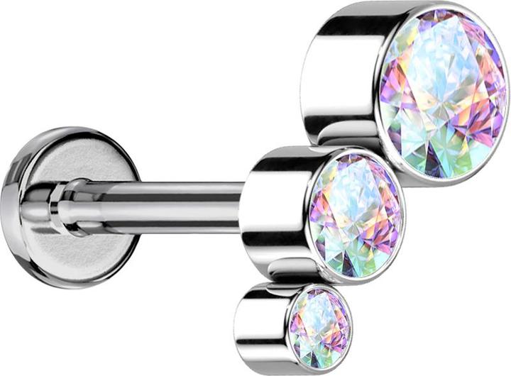 Immagine prodotto Star Piercing Micro Labret filo interno argento discendente tre cristalli multicolore (senza ottone, Titanio)