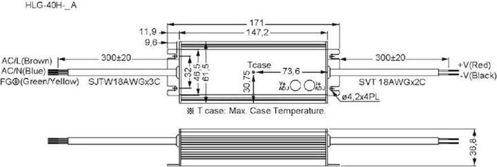 Produktbild MeanWell MEAN WELL HLG-40H-24A, 40,08 W, IP65, 90 - 305 V, 47 / 63 Hz, 0.23 - 0.43 A, 1,6