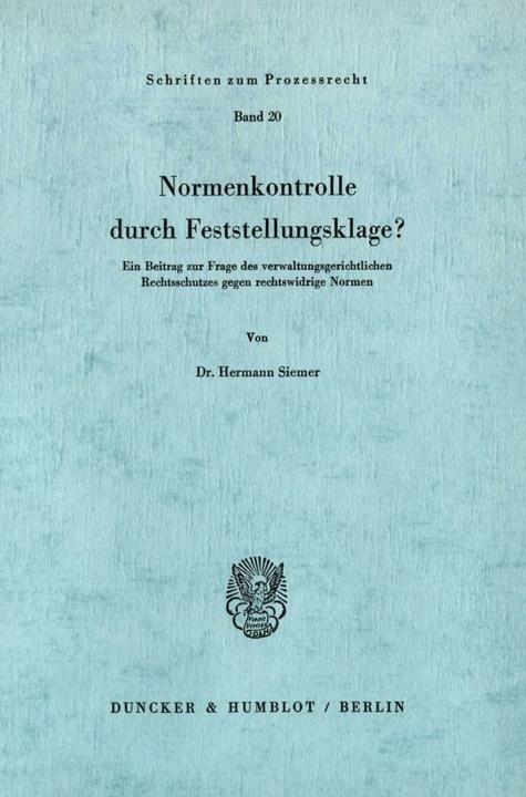 Produktbild Normenkontrolle durch Feststellungsklage? (Deutsch, Hermann Siemer, 1971)