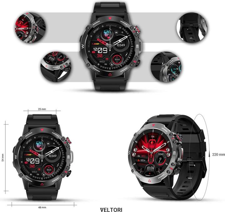 Actual product image Gino Rossi Veltori VT110-1 Smartwatch, schwarzes Silikonarmband