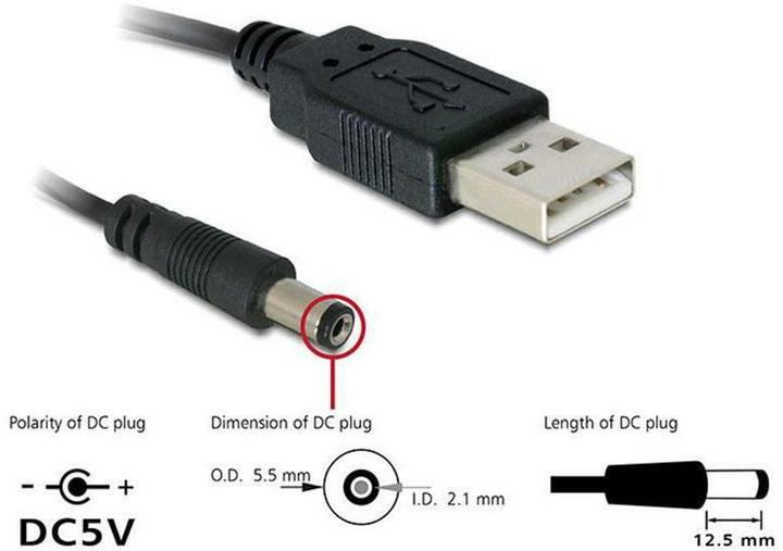Image du produit Delock USB2.0 A-5VOLT 2.1mm (1 m, USB 2.0)