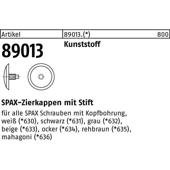 Thumbnail - Spax, Zubehör Befestigungstechnik, Kappe R 89013 Kopfbohrung weiss Kunststoff