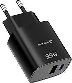 Produktbild Swissten Netzadapter EDGE GaN 35W, 2 Ports, 1x USB-C PD 35W + 1x USB-A 18W QC (35 W, 2 Ports)