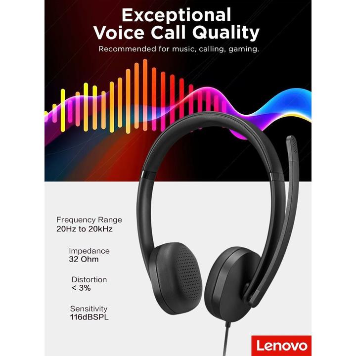 Actual product image Lenovo USB-A Wired Stereo Headset Gen 2 (Cable, USB-A)